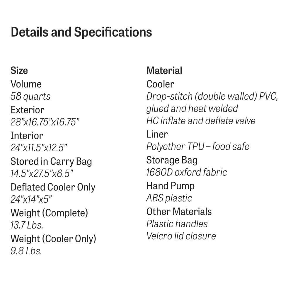 AirSkirts Cooler Specifications